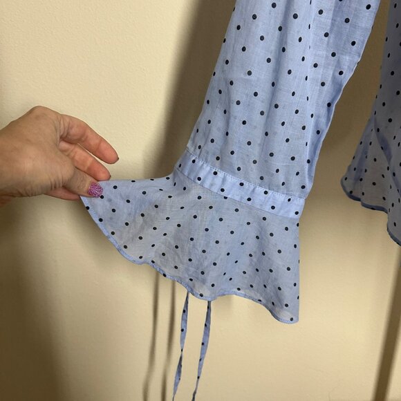 Robert Rodriguez Polka Dot Open Back Top Womens Size 6 Ruffle Cuff Feminine Blue - Picture 3 of 8